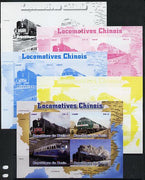 Benin 2014 Chinese Locomotives sheetlet containing 4 values - the set of 5 imperf progressive proofs comprising the 4 individual colours plus all 4-colour composite, unmounted mint