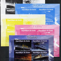 Benin 2014 Titanic sheetlet containing 4 values - the set of 5 imperf progressive proofs comprising the 4 individual colours plus all 4-colour composite, unmoun