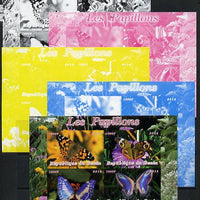 Benin 2014 Butterflies sheetlet containing 4 values - the set of 5 imperf progressive proofs comprising the 4 individual colours plus all 4-colour composite, unmoun