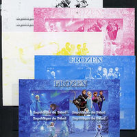 Chad 2014 Walt Disney's Frozen #2 sheetlet containing 4 values - the set of 5 imperf progressive proofs comprising the 4 individual colours plus all 4-colour composite, unmoun