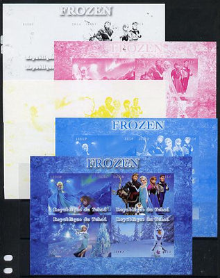 Chad 2014 Walt Disney's Frozen #2 sheetlet containing 4 values - the set of 5 imperf progressive proofs comprising the 4 individual colours plus all 4-colour composite, unmoun