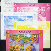 Benin 2014 Pooh Bear #1 sheetlet containing 4 values - the set of 5 imperf progressive proofs comprising the 4 individual colours plus all 4-colour composite, unmounted mint