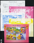 Benin 2014 Pooh Bear #1 sheetlet containing 4 values - the set of 5 imperf progressive proofs comprising the 4 individual colours plus all 4-colour composite, unmounted mint