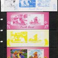 Benin 2014 Pooh Bear #2 sheetlet containing 2 values - the set of 5 imperf progressive proofs comprising the 4 individual colours plus all 4-colour composite, unmounted mint