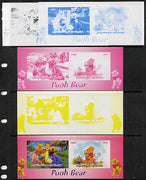 Benin 2014 Pooh Bear #2 sheetlet containing 2 values - the set of 5 imperf progressive proofs comprising the 4 individual colours plus all 4-colour composite, unmounted mint
