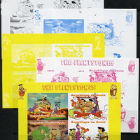 Benin 2014 The Flintstones sheetlet containing 4 values - the set of 5 imperf progressive proofs comprising the 4 individual colours plus all 4-colour composite, unmounted mint