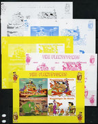 Benin 2014 The Flintstones sheetlet containing 4 values - the set of 5 imperf progressive proofs comprising the 4 individual colours plus all 4-colour composite, unmounted mint