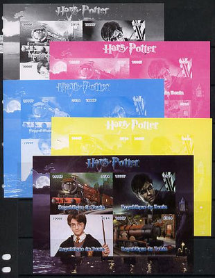 Benin 2014 Harry Potter #2 sheetlet containing 4 values - the set of 5 imperf progressive proofs comprising the 4 individual colours plus all 4-colour composite, unmounted mint