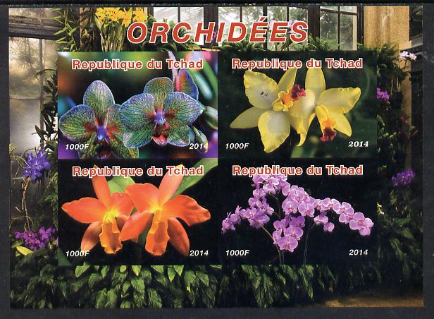 Chad 2014 Orchids #3 imperf sheetlet containing 4 values unmounted mint. Note this item is privately produced and is offered purely on its thematic appeal. .