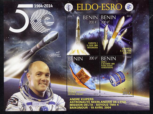 Benin 2014 European Space Research Organisation - Andre Kuipers perf sheetlet containing 4 values unmounted mint