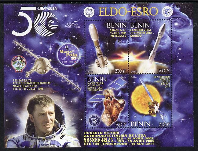Benin 2014 European Space Research Organisation - Roberto Vittori perf sheetlet containing 4 values unmounted mint