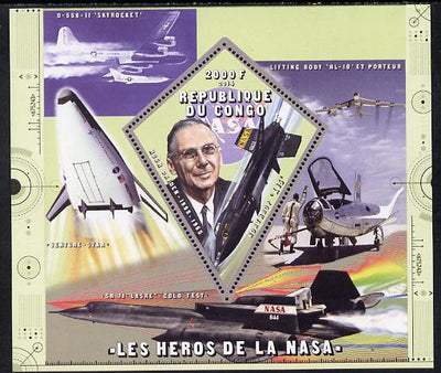 Congo 2014 Heroes of NASA - Hugh Dryden perf sheetlet containing 4 values unmounted mint