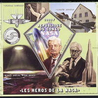 Congo 2014 Heroes of NASA - Hermann Oberth perf sheetlet containing 4 values unmounted mint