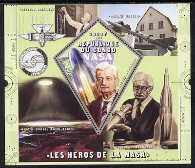 Congo 2014 Heroes of NASA - Hermann Oberth perf sheetlet containing 4 values unmounted mint