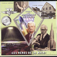 Congo 2014 Heroes of NASA - Hermann Oberth imperf sheetlet containing 4 values unmounted mint