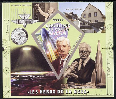 Congo 2014 Heroes of NASA - Hermann Oberth imperf sheetlet containing 4 values unmounted mint