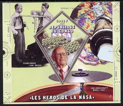 Congo 2014 Heroes of NASA - Ernst Stuhlinger perf sheetlet containing 4 values unmounted mint