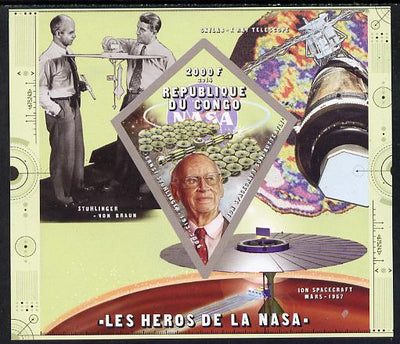 Congo 2014 Heroes of NASA - Ernst Stuhlinger imperf sheetlet containing 4 values unmounted mint