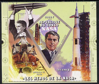 Congo 2014 Heroes of NASA - Werner Von Braun imperf sheetlet containing 4 values unmounted mint