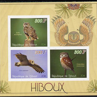 Djibouti 2014 Owls imperf sheetlet containing 3 values unmounted mint