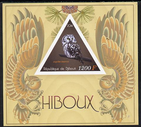 Djibouti 2014 Owls imperf s/sheet containing one triangular-shaped value unmounted mint