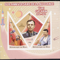 Mali 2014 80th Birth Anniversary of Yuri Gagarin imperf sheetlet containing 3 values (one diamond & two triangular shaped)unmounted mint