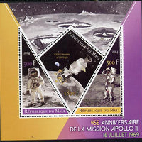 Mali 2014 45th Anniversary of Moon Landing perf sheetlet containing 3 values (one diamond & two triangular shaped)unmounted mint