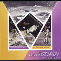 Mali 2014 45th Anniversary of Moon Landing imperf sheetlet containing 3 values (one diamond & two triangular shaped)unmounted mint