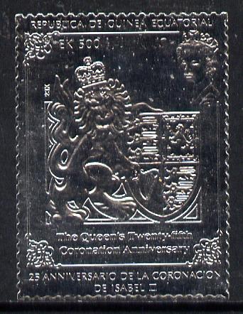 Equatorial Guinea 1978 Coronation 25th Anniversary 500ek embossed in silver foil (perf) unmounted mint