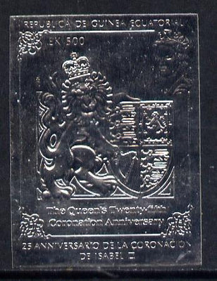 Equatorial Guinea 1978 Coronation 25th Anniversary 500ek embossed in silver foil (imperf) unmounted mint