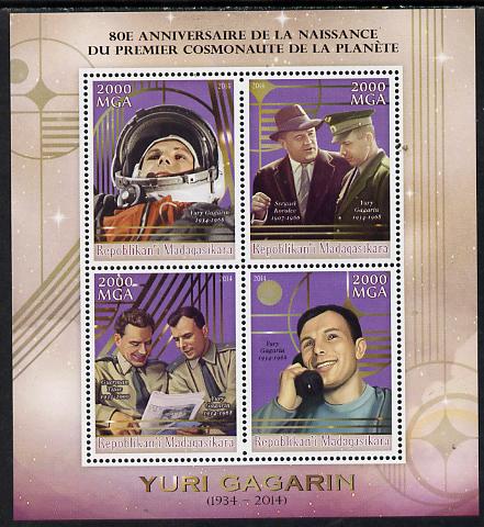 Madagascar 2014 80th Birth Anniversary of Yuri Gagarin perf sheetlet containing 4 values unmounted mint