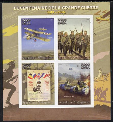 Madagascar 2014 Centenary of Start of First World War imperf sheetlet containing 4 values unmounted mint