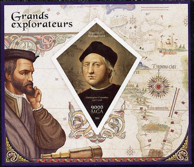 Madagascar 2014 Great Explorers imperf deluxe sheet containing one diamond shaped value unmounted mint