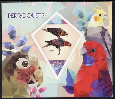 Madagascar 2014 Parrots imperf deluxe sheet containing one diamond shaped value unmounted mint