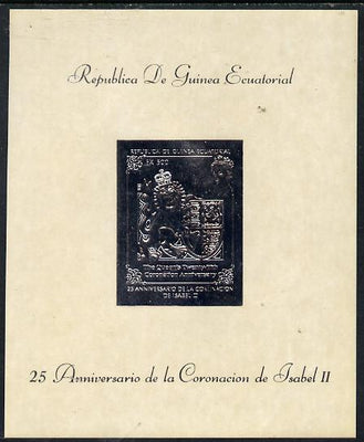 Equatorial Guinea 1978 Coronation 25th Anniversary 500ek embossed in silver foil on glazed card (mottled) unmounted mint