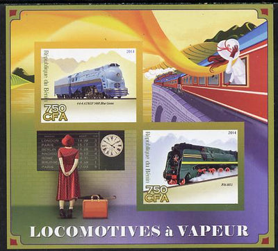 Benin 2014 Steam Locomotives imperf sheetlet containing 2 values unmounted mint
