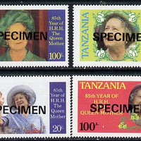 Tanzania 1985 Life & Times of HM Queen Mother perf set of 4 unmounted mint each inscribed in error 'HRH the Queen Mother' opt'd SPECIMEN*