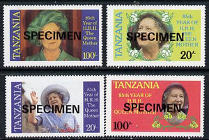 Tanzania 1985 Life & Times of HM Queen Mother perf set of 4 unmounted mint each inscribed in error 'HRH the Queen Mother' opt'd SPECIMEN*