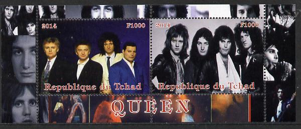 Chad 2014 Queen (pop group) perf sheetlet containing 2 values unmounted mint. Note this item is privately produced and is offered purely on its thematic appeal. .