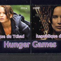Chad 2014 Hunger Games #1 perf sheetlet containing 2 values unmounted mint. Note this item is privately produced and is offered purely on its thematic appeal. .