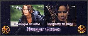 Chad 2014 Hunger Games #1 imperf sheetlet containing 2 values unmounted mint. Note this item is privately produced and is offered purely on its thematic appeal. .