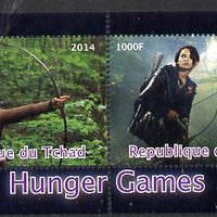 Chad 2014 Hunger Games #2 perf sheetlet containing 2 values unmounted mint. Note this item is privately produced and is offered purely on its thematic appeal. .