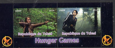 Chad 2014 Hunger Games #2 perf sheetlet containing 2 values unmounted mint. Note this item is privately produced and is offered purely on its thematic appeal. .