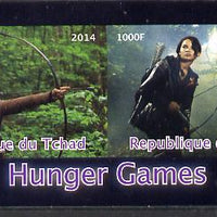 Chad 2014 Hunger Games #2 imperf sheetlet containing 2 values unmounted mint. Note this item is privately produced and is offered purely on its thematic appeal. .