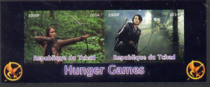 Chad 2014 Hunger Games #2 imperf sheetlet containing 2 values unmounted mint. Note this item is privately produced and is offered purely on its thematic appeal. .