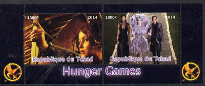 Chad 2014 Hunger Games #3 perf sheetlet containing 2 values unmounted mint. Note this item is privately produced and is offered purely on its thematic appeal. .