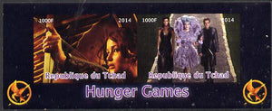 Chad 2014 Hunger Games #3 imperf sheetlet containing 2 values unmounted mint. Note this item is privately produced and is offered purely on its thematic appeal. .