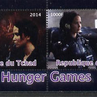 Chad 2014 Hunger Games #4 perf sheetlet containing 2 values unmounted mint. Note this item is privately produced and is offered purely on its thematic appeal. .