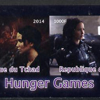 Chad 2014 Hunger Games #4 imperf sheetlet containing 2 values unmounted mint. Note this item is privately produced and is offered purely on its thematic appeal. .