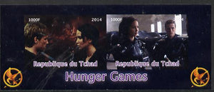 Chad 2014 Hunger Games #4 imperf sheetlet containing 2 values unmounted mint. Note this item is privately produced and is offered purely on its thematic appeal. .